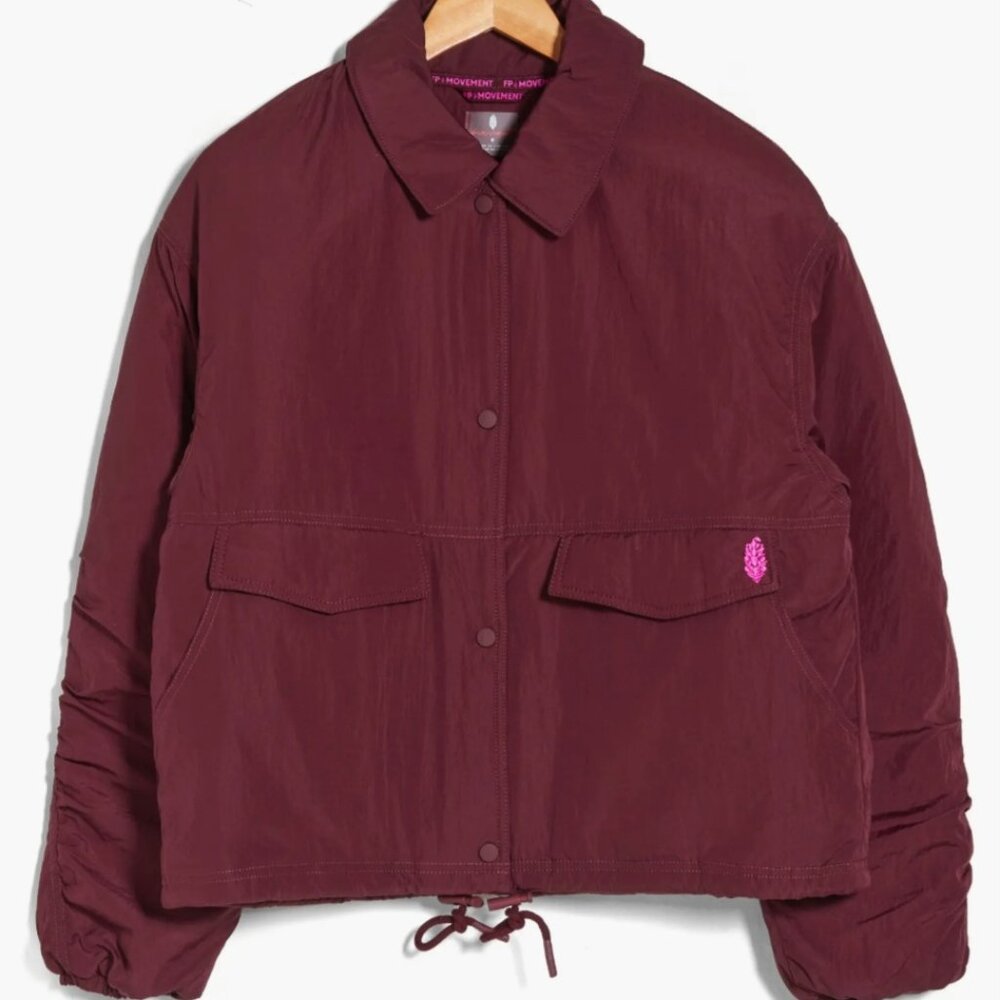 Free People FP Movement Sz Medium Off The Bleachers Coaches Jacket Wine NWT $148